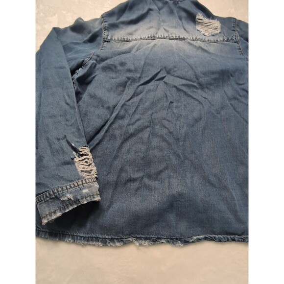 Studio F Women Button Down Long sleeve Shirt Jean Type Ripped Distressed - Picture 14 of 16